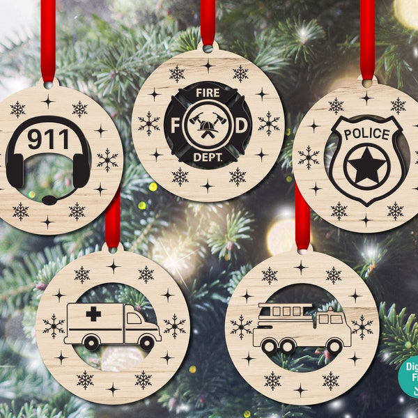 First Responder cut out Christmas ornaments, digital file, laser vector file, svg, pdf, ai, laser, glowforge 2020 Fire police 911 ambulance