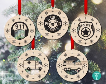 First Responder cut out Christmas ornaments, digital file, laser vector file, svg, pdf, ai, laser, glowforge 2020 Fire police 911 ambulance