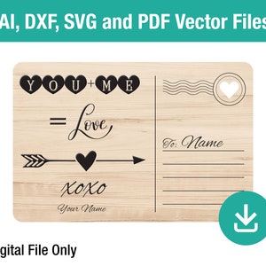 Cartolina di San Valentino Download digitale incisore laser file vettoriale Glowforge, amore, carta, regalo, personalizza cuori e frecce, io e te amiamo.