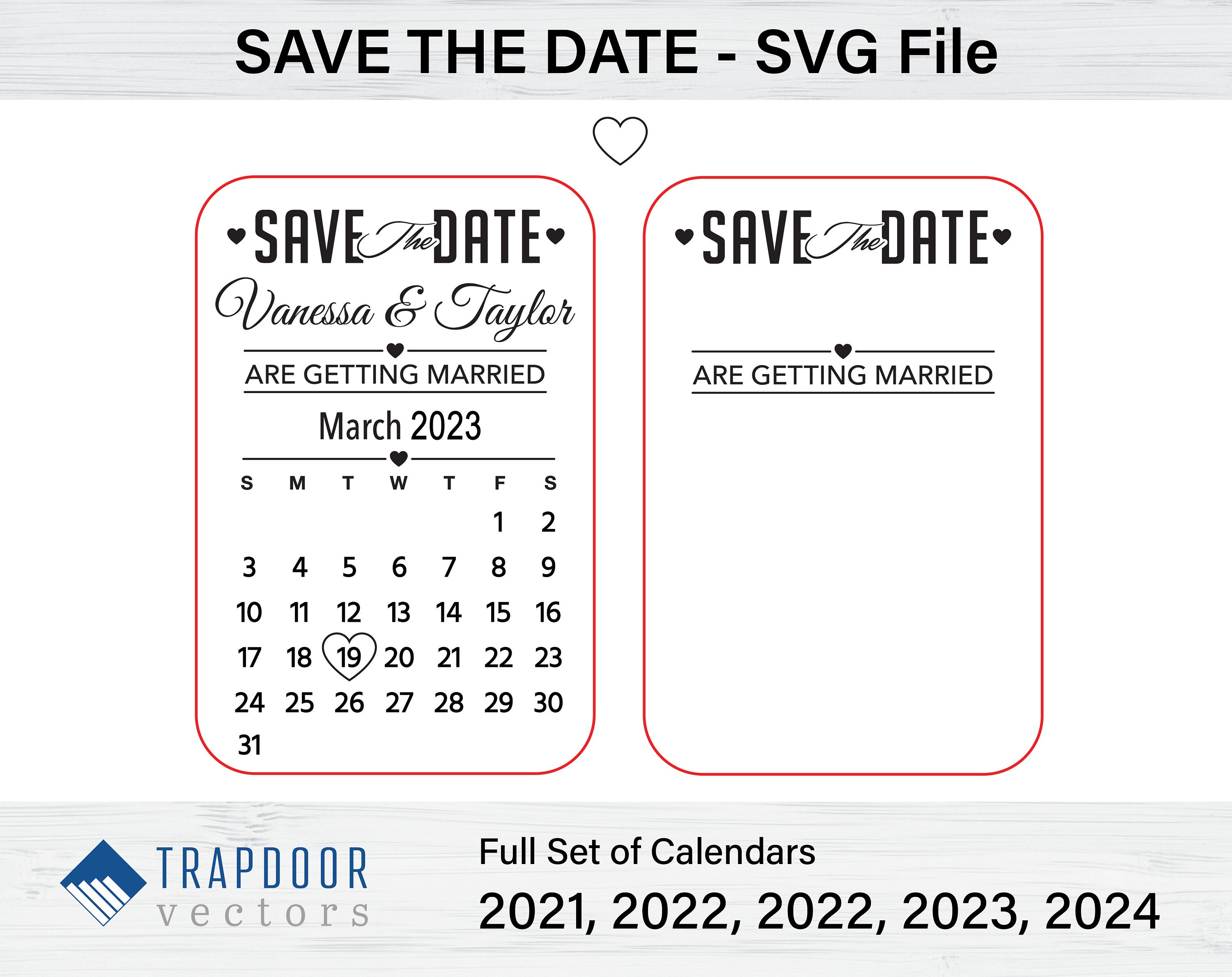 Calendar 2021 2022 2023 2024 Save the Date Svg Vector File for Etsy India