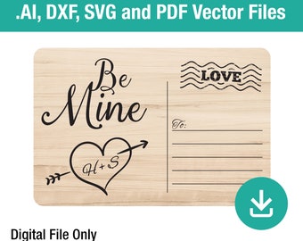 Valentines Postcard Digital download laser engraver vector glowforge file, Love, card, gift, personalize hearts and arrow, you and me love.