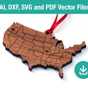Langstrecken-USA-Weihnachtsornament-Vektor, romantisch, Weihnachtsvektor für Lasergravur, CNC-Vorlage, Familien-Staaten-Karte,