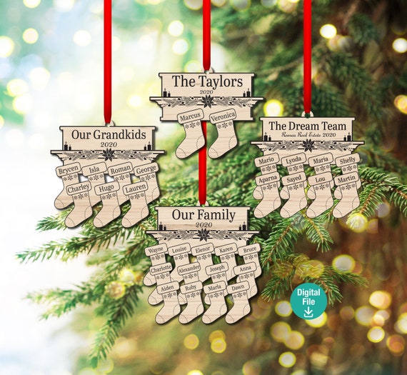 Download Family Group Christmas Tree Ornament Stockings On Fireplace Etsy