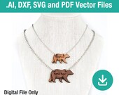 Mama Bear and Baby Bear Necklace laser engraver, Jewelry glowforge file, download pattern template vector file for laser cutting Jewellery