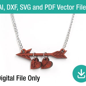 Arrow with hearts Necklace laser engraver, Jewelry glowforge file, Instant download pattern template vector file for laser cutting Jewellery