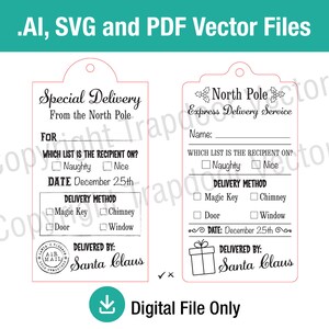 North Pole delivery tag glowforge file SVG, personalized naughty or nice Santa Christmas present tag, engraver vector svg ai, laser image 6