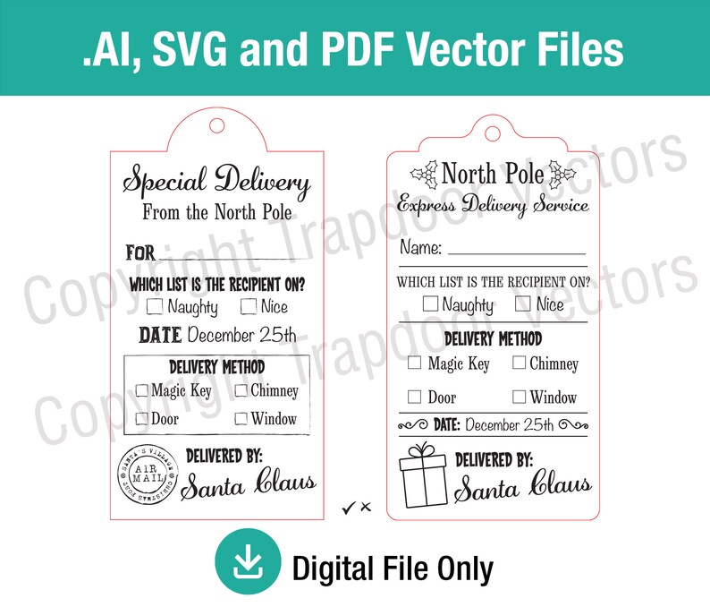 North Pole delivery tag glowforge file SVG, personalized naughty or nice Santa Christmas present tag, engraver vector svg ai, laser image 6