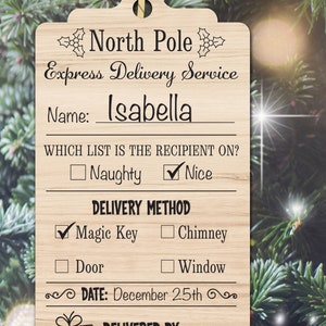 North Pole delivery tag glowforge file SVG, personalized naughty or nice Santa Christmas present tag, engraver vector svg ai, laser image 3