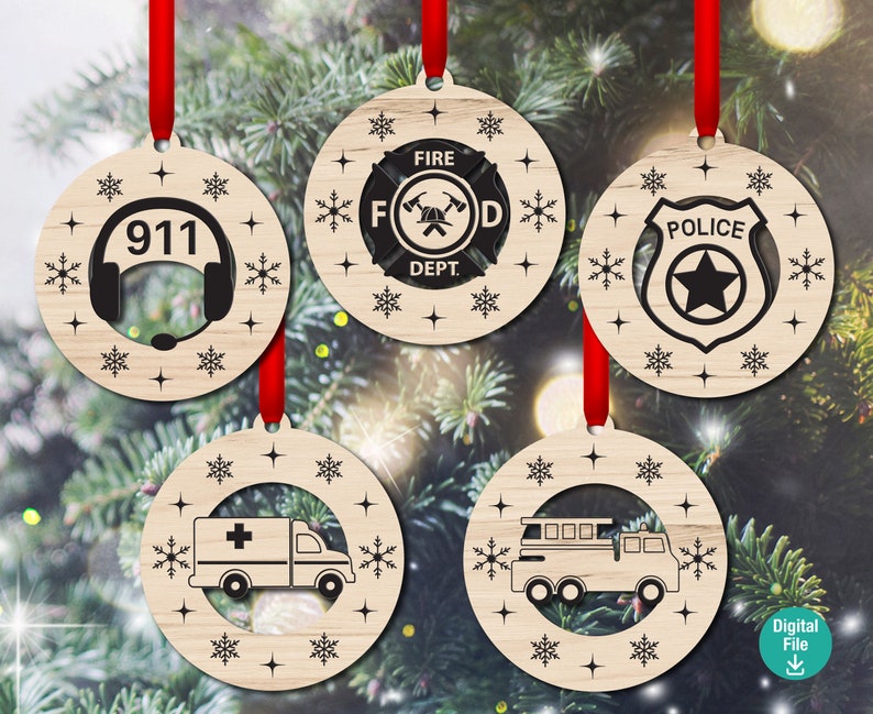 First Responder cut out Christmas ornaments, digital file, laser vector file, svg, pdf, ai, laser, glowforge 2020 Fire police 911 ambulance image 1