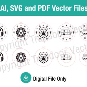 First Responder cut out Christmas ornaments, digital file, laser vector file, svg, pdf, ai, laser, glowforge 2020 Fire police 911 ambulance image 8