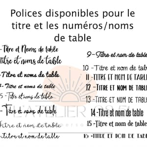 May include: A list of 16 different font styles for table titles and names. The fonts are shown in black text on a white background. The list is numbered 1 through 16.