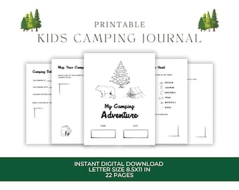 Diario de viaje de campamento para niños: Páginas de actividades de aventura (Descarga digital)