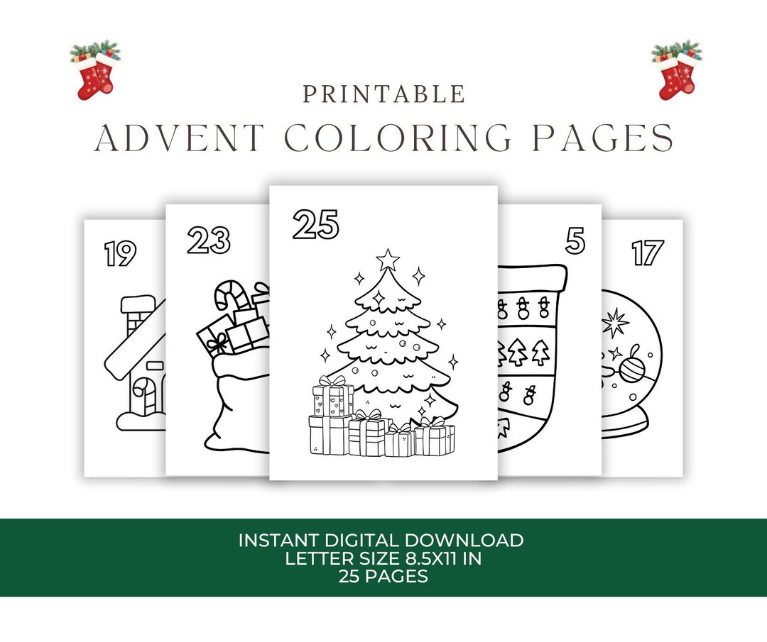 25 Simple Printable Christmas Advent Coloring Pages for Kids-digital ...