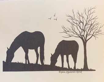 Grazing Mare and Foal Silhouette, Pem Pfisterer Clark