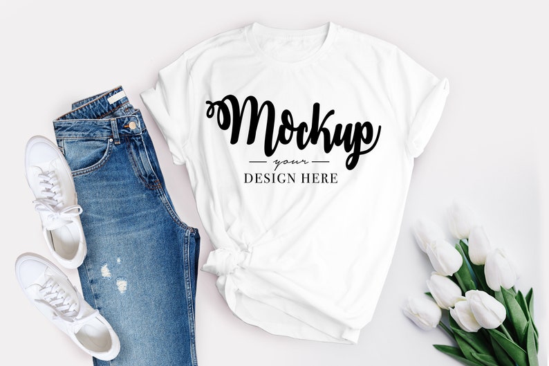 Bella Canvas 3001 White Tshirt Mockup Unisex Mock Up Flat Lay Etsy