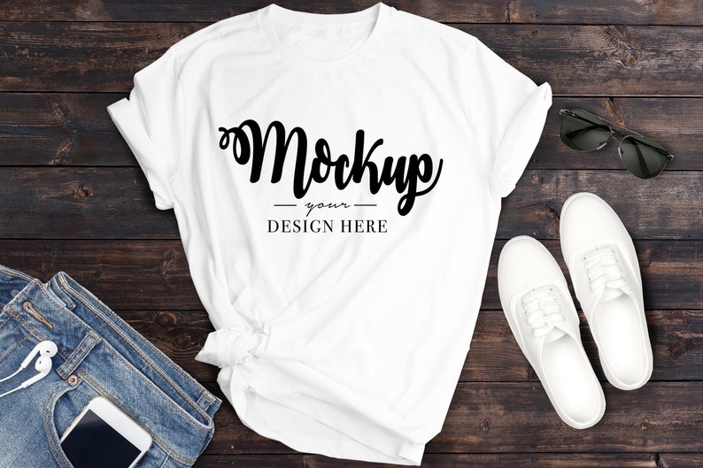 Download White tshirt mockup-Mockup shirt wooden background mockup ...
