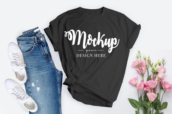 Bella Canvas 3001 Mockup Black Tshirt Mockup Tshirt Flat Lay Etsy