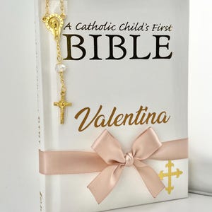 Personalisierte katholische Kinderbibel | Kleine Kinderbibel | Bibel mit Armband Rosenkranz