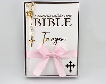 Personalised Catholic Children’s Bible | Small Children’s Bible | Bible with Bracelet Rosary