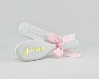 Personligt vitt babyborste- och kamset | Present att minnas | Plastborste och kam | Babyborste