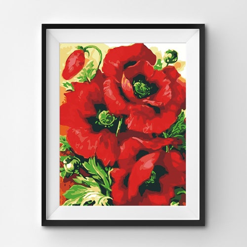 Beautiful Red Poppies Flower Paint by Numbers Kit for Adults Etsy