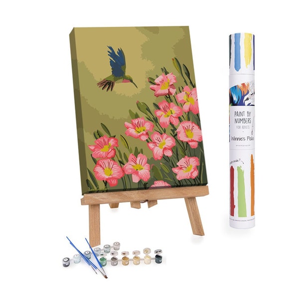 Hummingbird Foraging Pink Flowers Adults Paint by Numbers Kit Free