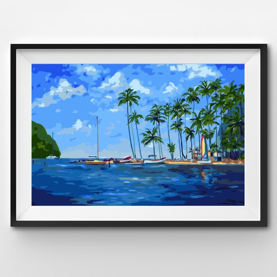 Marigot Bay St-lucia Beach Paint by Numbers Kit for Adults Free Shipping  From California, USA 