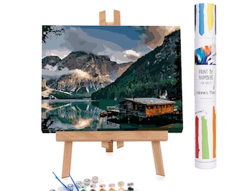 Norwegian Fjord Cabin Paint by Numbers, Scenic Landscape Painting Kit for Adults, DIY Nordic Wall Art, Relaxing Hobby Gift, 16x20 Canvas
