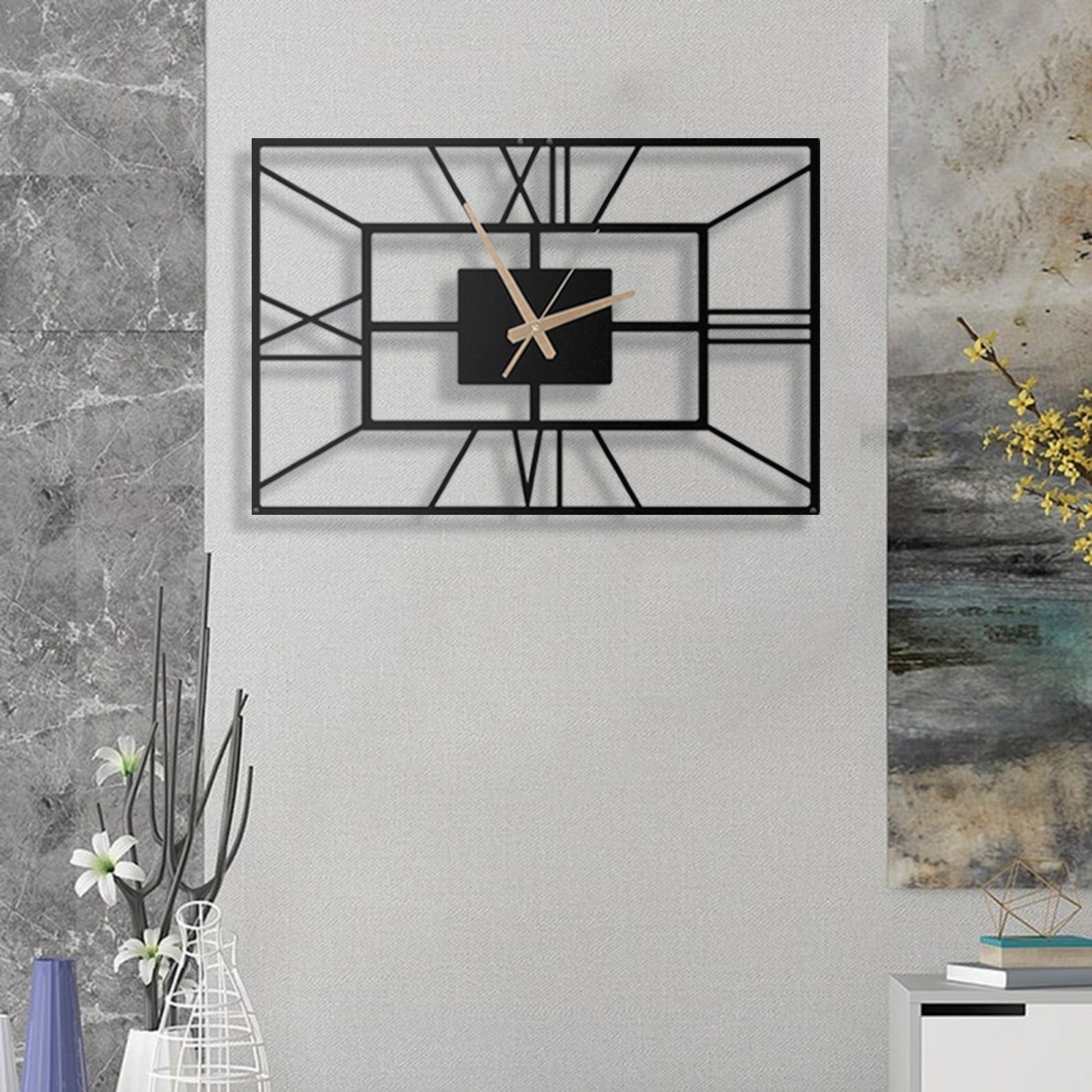 Rectangle Large Metal Wall Clock Minimalist Wall Clock | Etsy