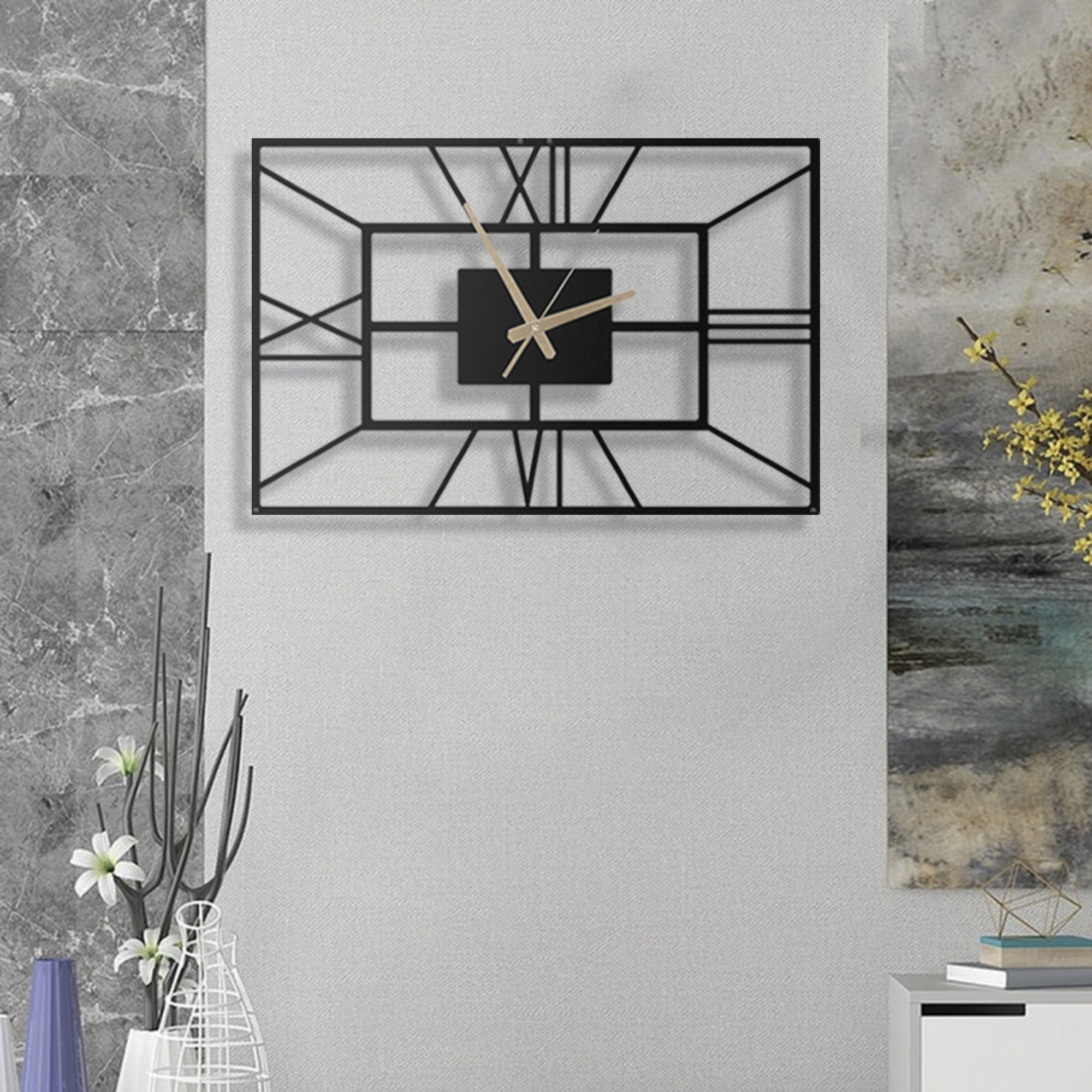 Rectangle Large Metal Wall Clock Minimalist Wall Clock Etsy