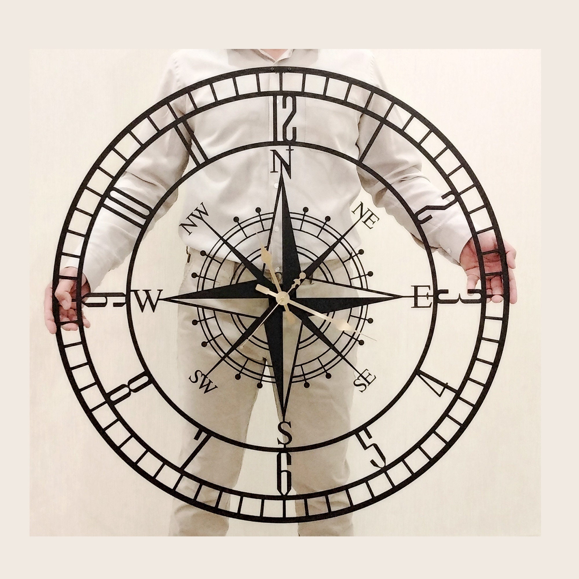 36/32 Oversize Wall Clock Compass Large Wall Etsy