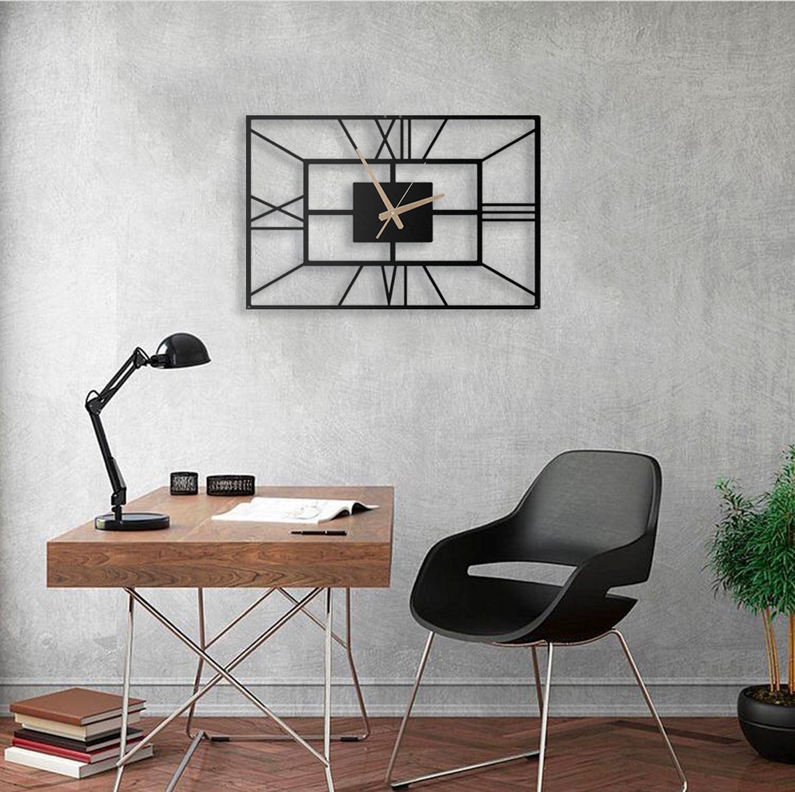 Rectangle Large Metal Wall Clock Minimalist Wall Clock Etsy