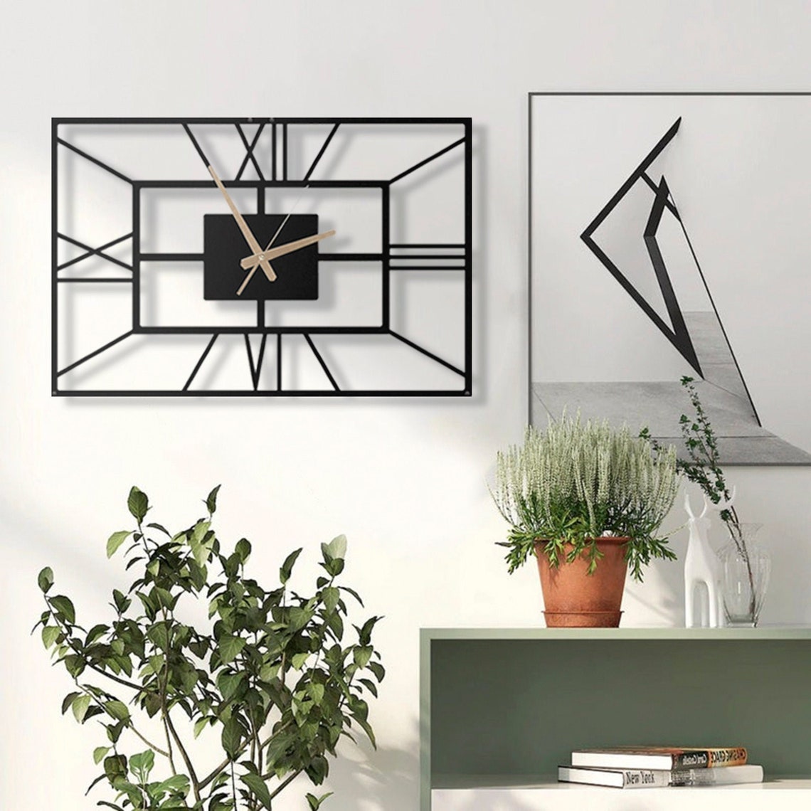 Rectangle Large Metal Wall Clock Minimalist Wall Clock Etsy