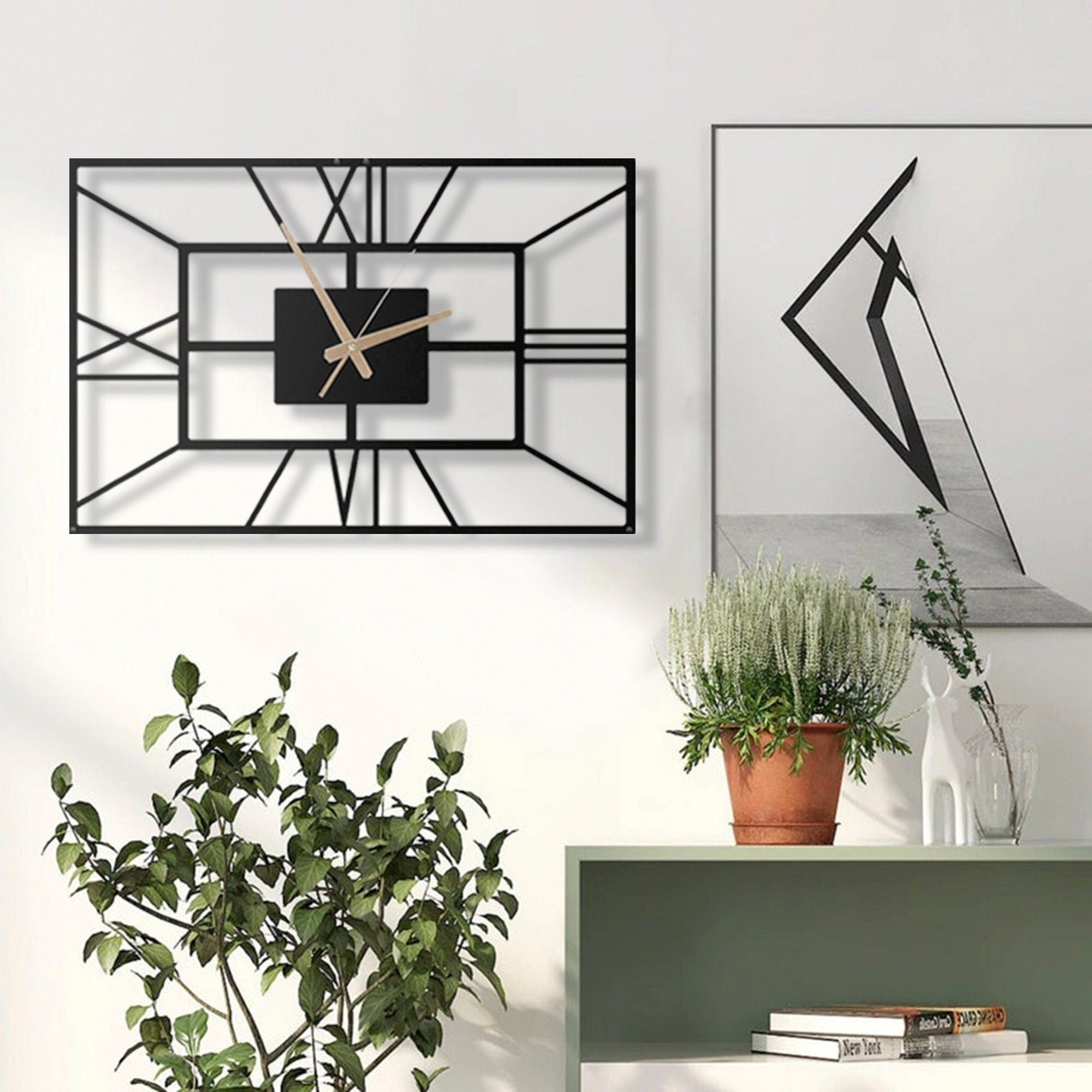 Rectangle Large Metal Wall Clock Minimalist Wall Clock Etsy