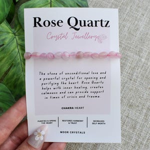 Rose Quartz Crystal Nugget Bracelet - Stretch Fit, Handmade With Crystal Description Card image 1