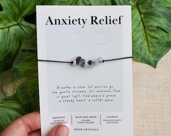 Anxiety Relief Crystal Bracelet / Anklet: 100% Silk Cord, Amethyst, Blue Lace Agate, Fluorite