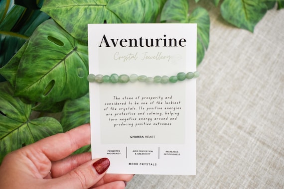 Aventurine Crystal Nugget Bracelet - Stretch Fit, Handmade With Crystal Description Card