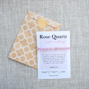 Rose Quartz Crystal Nugget Bracelet - Stretch Fit, Handmade With Crystal Description Card image 7
