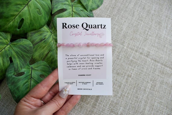 Rose Quartz Crystal Nugget Bracelet - Stretch Fit, Handmade With Crystal Description Card