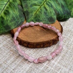 Rose Quartz Crystal Nugget Bracelet - Stretch Fit, Handmade With Crystal Description Card image 4