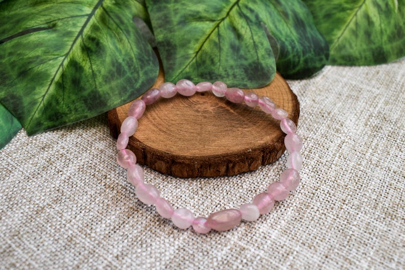 Rose Quartz Crystal Nugget Bracelet - Stretch Fit, Handmade With Crystal Description Card image 4