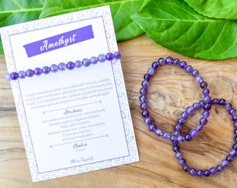 Amethyst Crystal Bead Bracelet: Spiritual Protection, Calming Energy