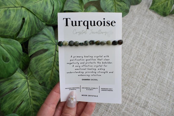 Turquoise Crystal Nugget Bracelet - Stretch Fit, Handmade With Crystal Description Card