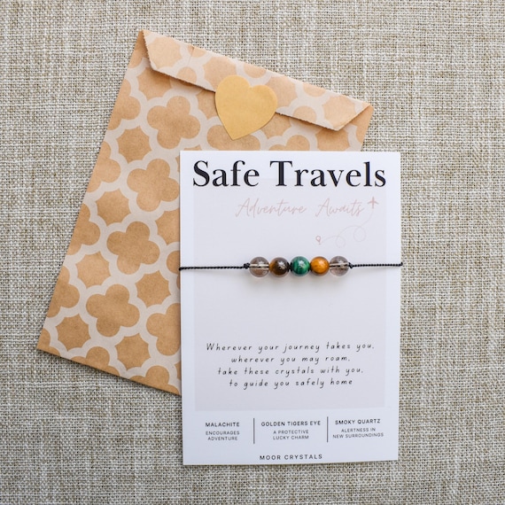 Safe Travels Crystal Bead Bracelet or Anklet – Travel Protection for Adventure & New Journeys | Tiger’s Eye, Malachite, Smoky Quartz