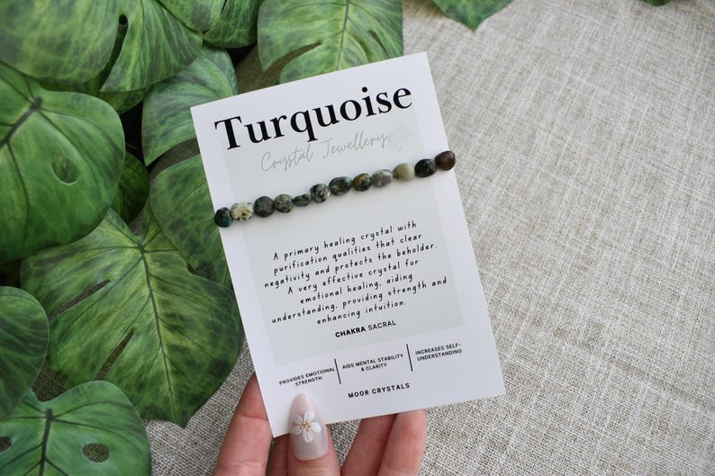 Turquoise Crystal Nugget Bracelet - Stretch Fit, Handmade With Crystal Description Card image 4