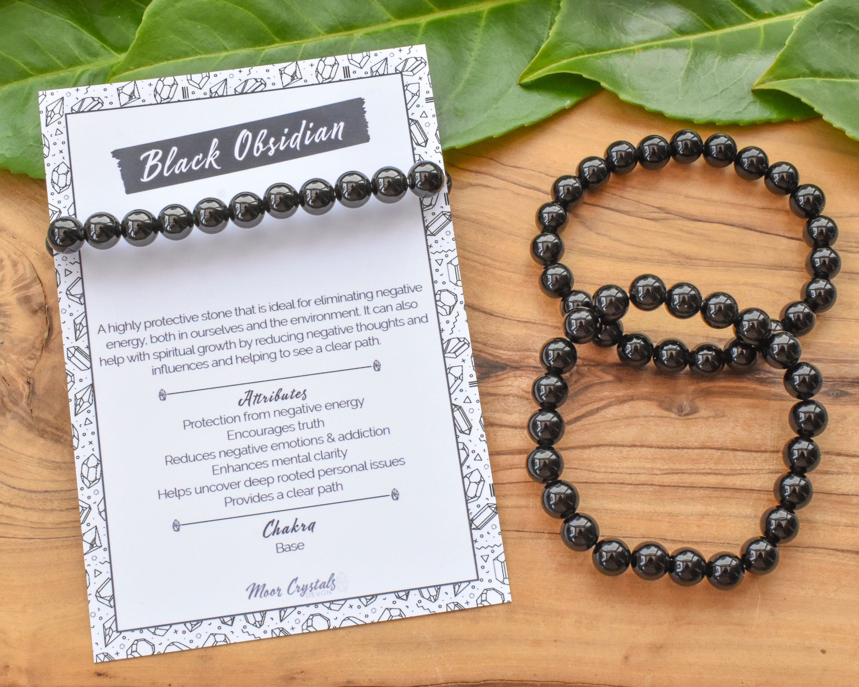 Natural Stone Gem Bracelet 7 inch Stretch-Black Obsidian