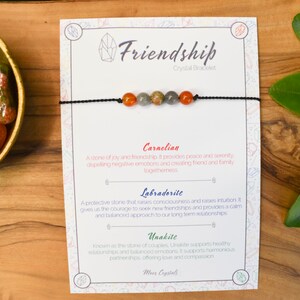 Friendship Crystal Bead Bracelet: Silk Cord, Carnelian, Labradorite, Unakite
