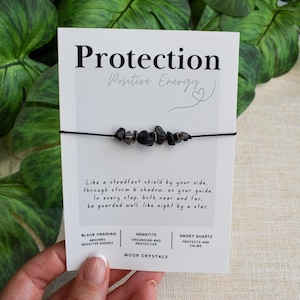Protection Crystal Bracelet / Anklet: 100% Silk Cord, Black Obsidian, Hematite, Smoky Quartz