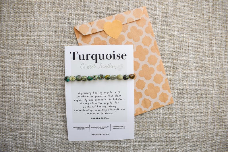 Turquoise Crystal Nugget Bracelet - Stretch Fit, Handmade With Crystal Description Card image 3