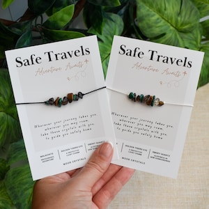 Safe Travels Crystal Bracelet / Anklet: 100% Silk Cord, Tiger&#39;s Eye, Malachite, Smoky Quartz